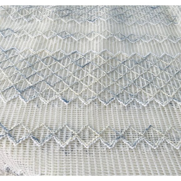 Vintage 70s curtains, white, blue mesh net, geometric pattern, oversized - Picture 4 of 8